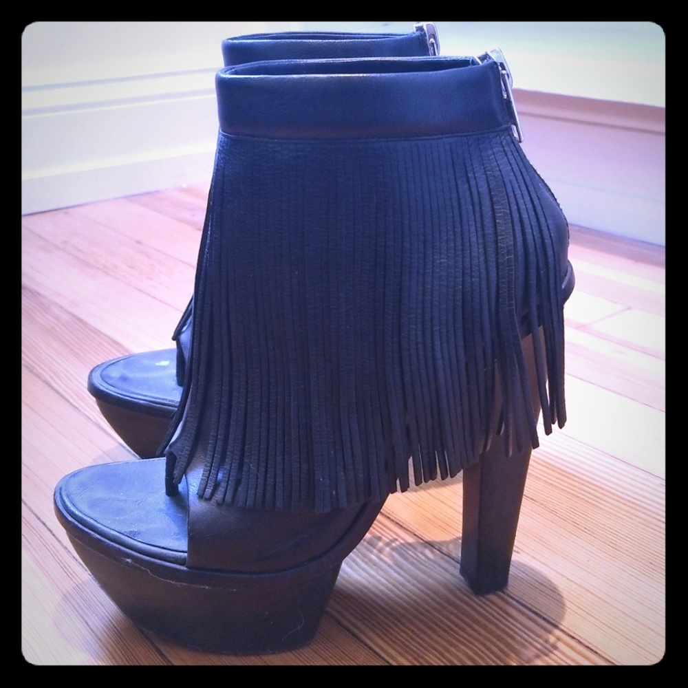 Alexander Wang black tassle open toe bootie